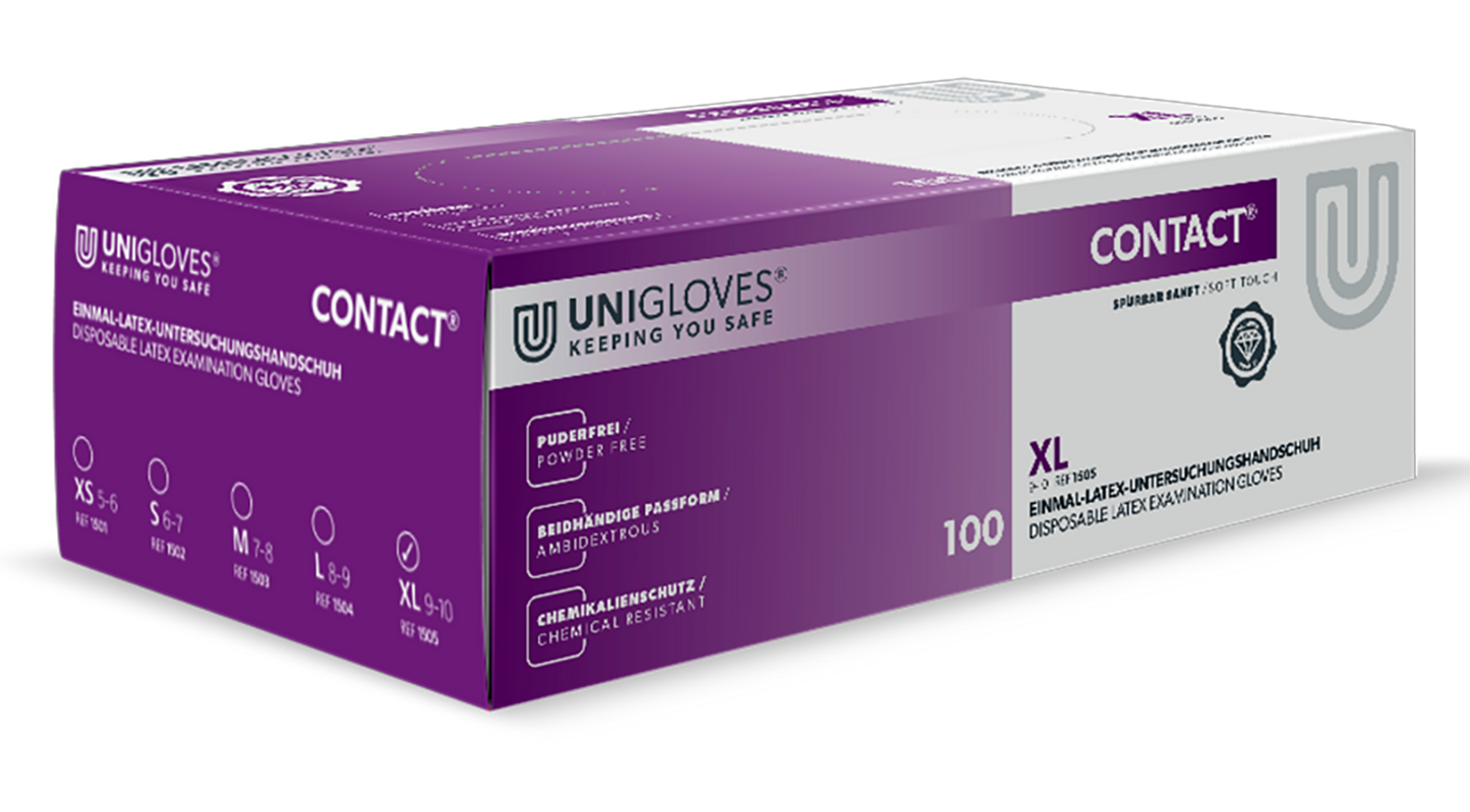 Unigloves Latexhandschuhe CONTACT Größe S-XL 100 Stück/Box