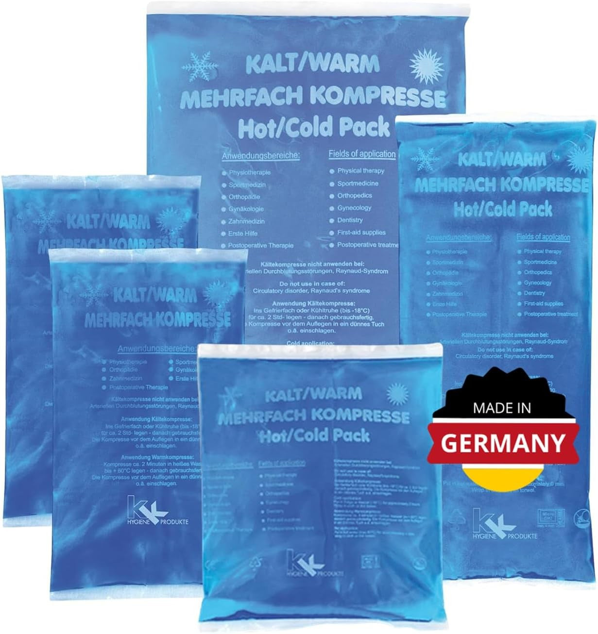Kalt-Warm-Kompressen Set von KK – 5 Teile für Schmerzlinderung, Muskelentspannung & Therapie – KK Hygiene
