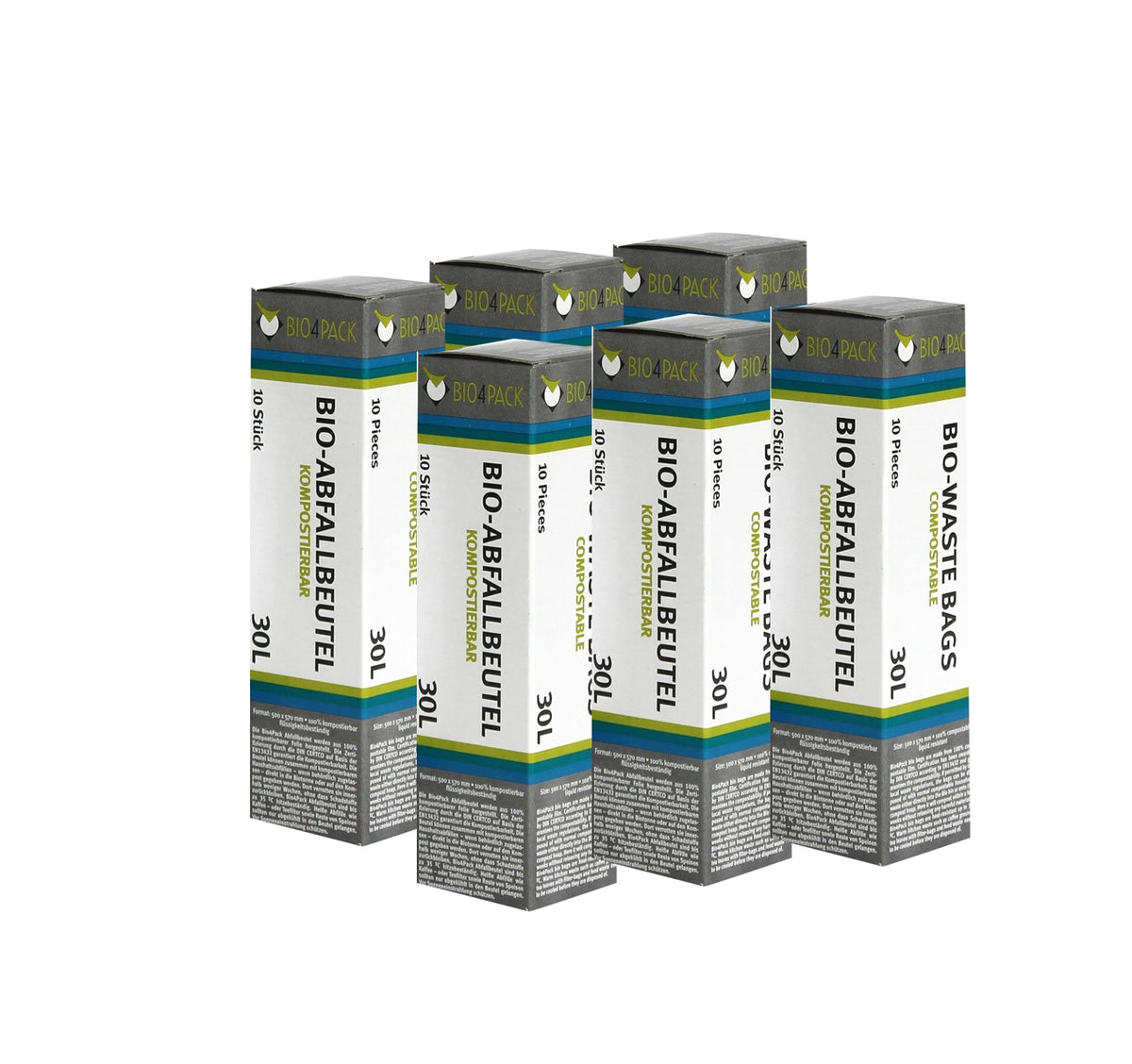 6x BIO4PACK Bio Abfallbeutel 30 Liter 10 Stück/Faltschachtel
