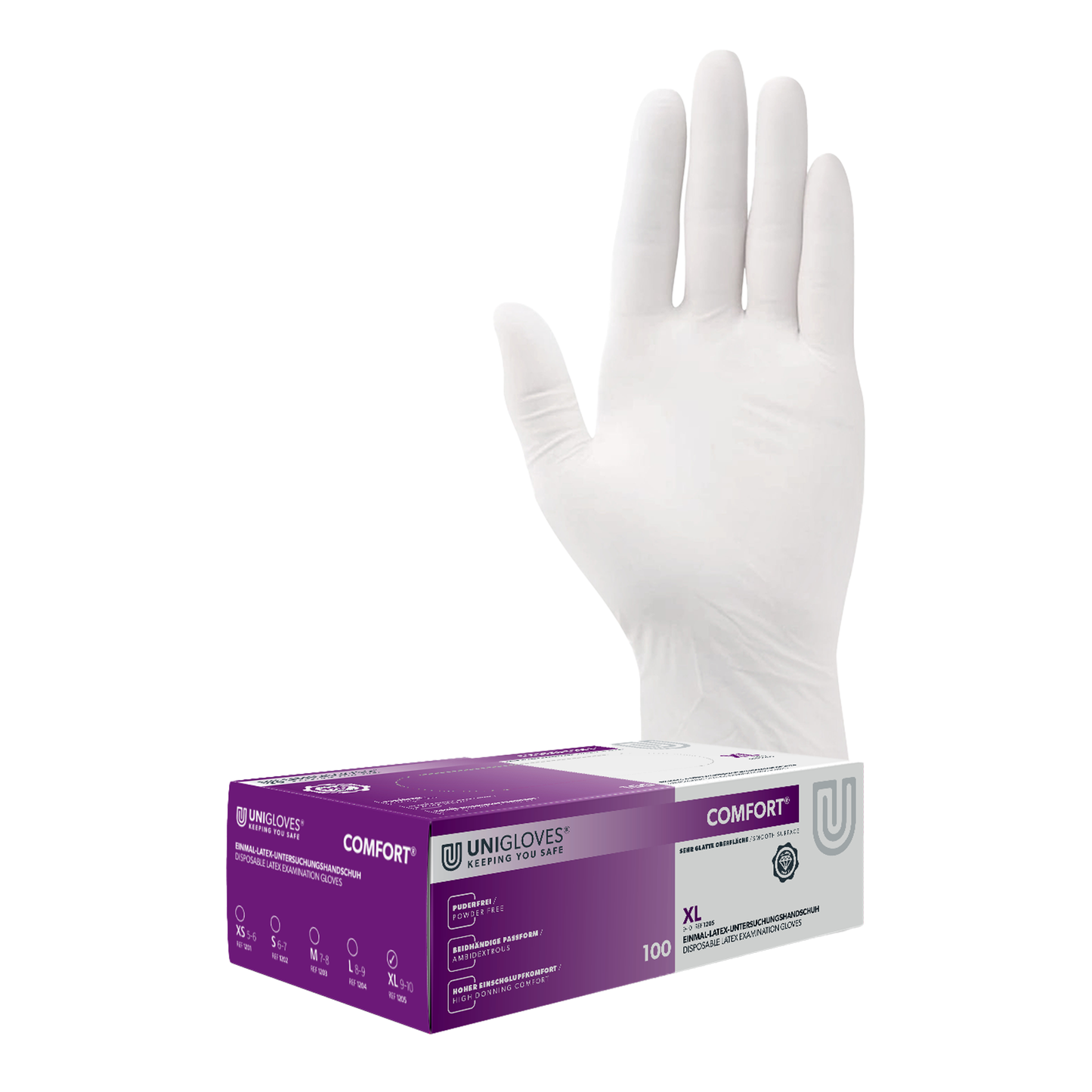 Latexhandschuhe Unigloves Comfort 100 Stück Box XS-XL