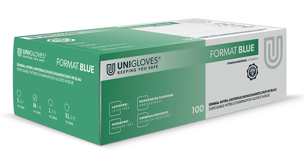 Unigloves FORMAT Nitrilhandschuhe Blue S-XL 100 Stück/Box