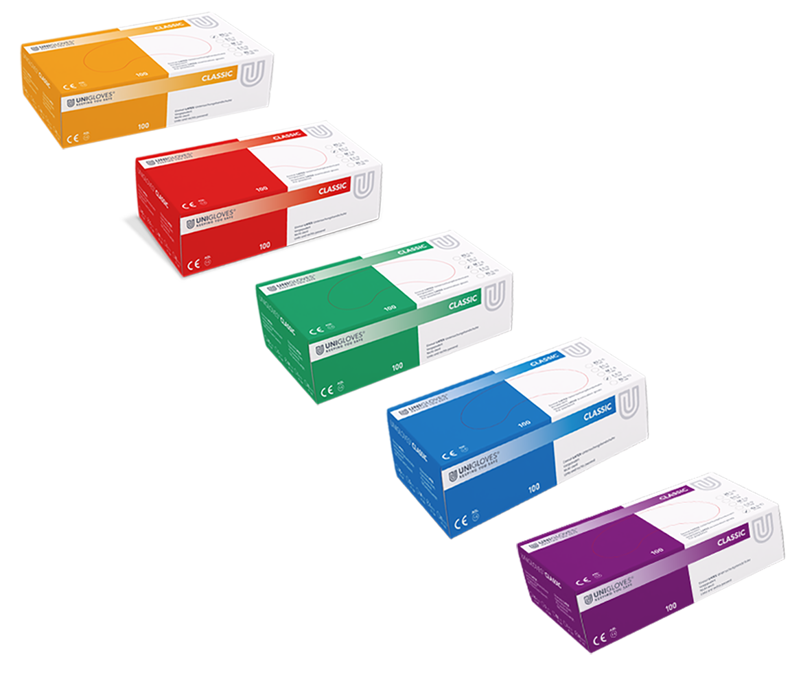 Unigloves Latexhandschuhe CLASSIC Box mit 100 St. Gr. XS-XL