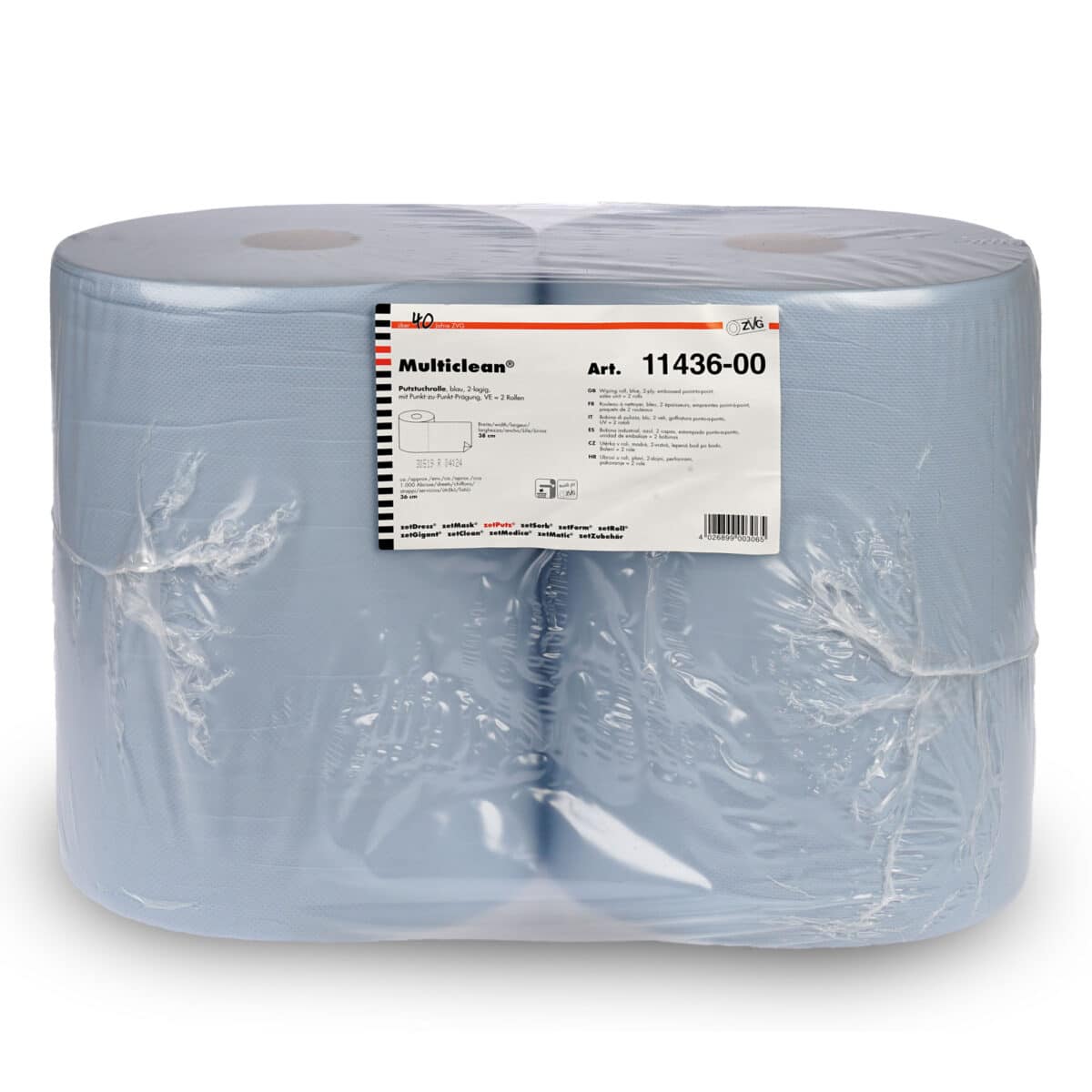 Multiclean® Putztuchrollen | Blau | 2-lagig | 36 cm x 36 cm | 2 Rollen/Beutel