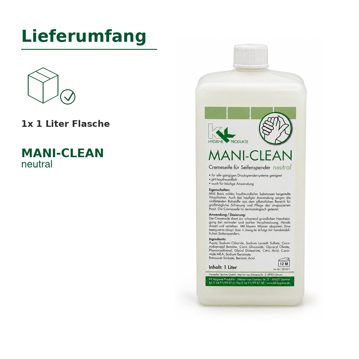 KK Mani-Clean Neutral Seife | Cremeseife | 1 Liter Euroflasche