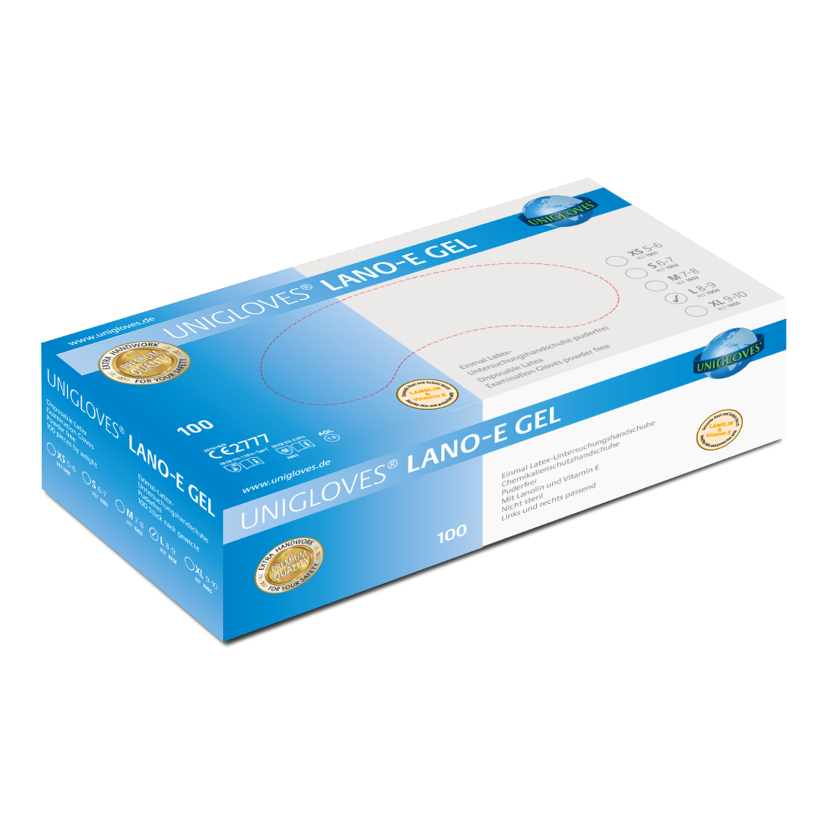 Unigloves LANO-E GEL Latexhandschuhe Größe XS-XL 100 Stück/Box