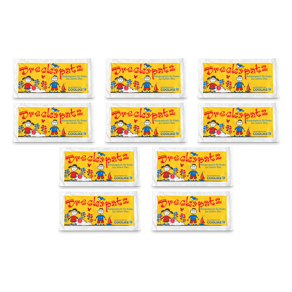 Erfrischungstuch "Dreckspatz" aus Vlies | 10 Stück | Für Kinder | Mit Kirschduft