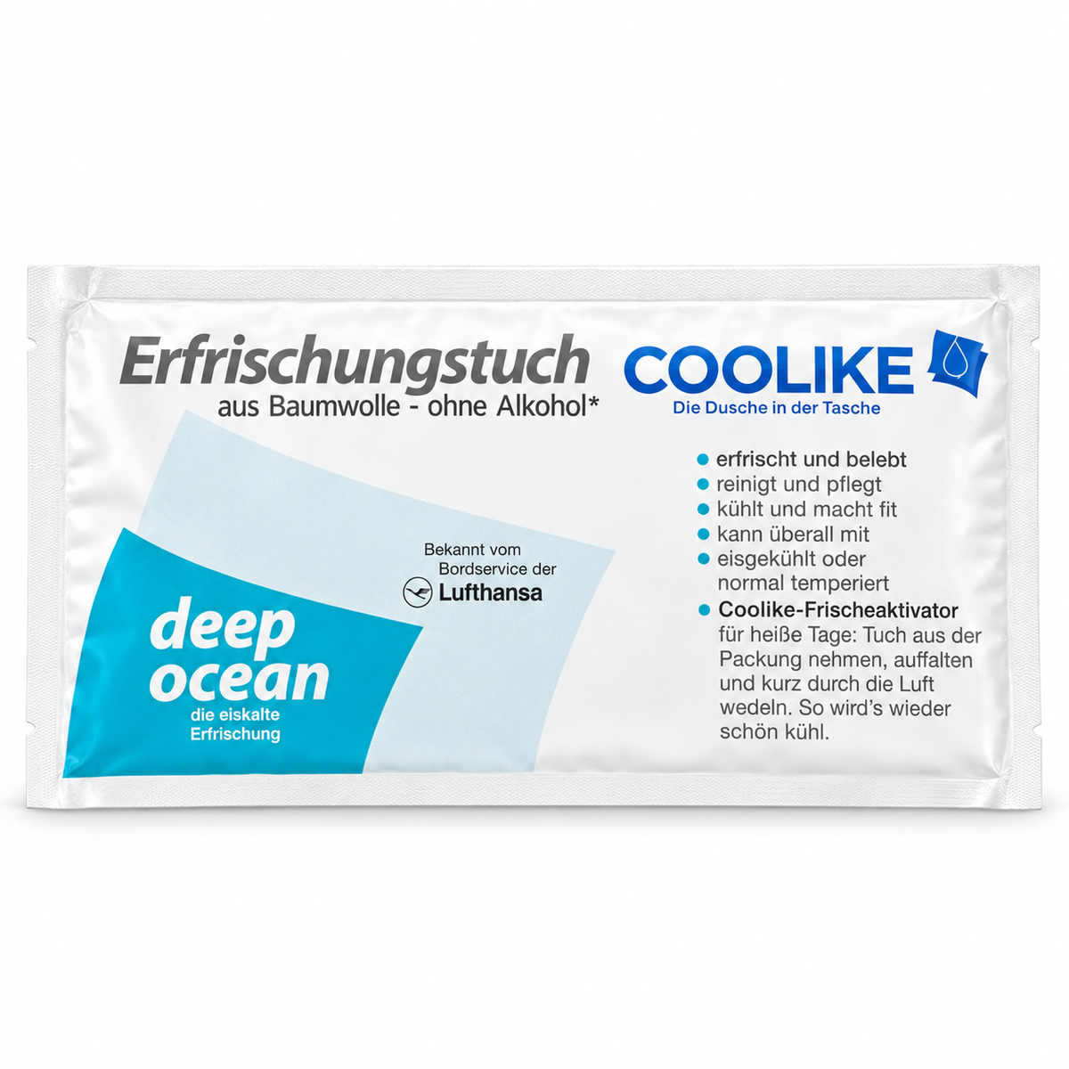 Erfrischungstuch aus Baumwolle ohne Alkohol vers. Varianten