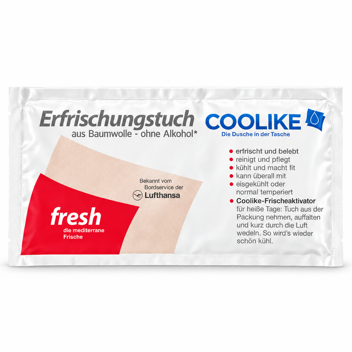 Erfrischungstuch aus Baumwolle ohne Alkohol vers. Varianten