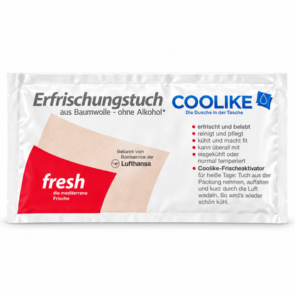 Erfrischungstuch aus Baumwolle ohne Alkohol vers. Varianten