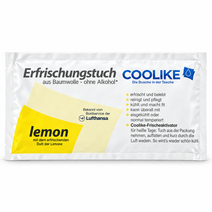 Erfrischungstuch aus Baumwolle ohne Alkohol vers. Varianten