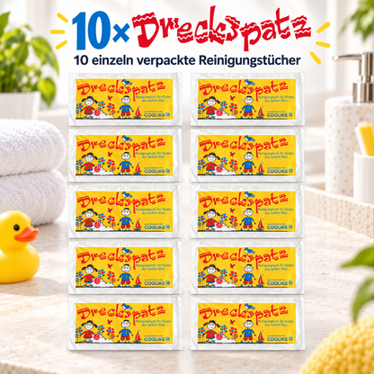 Erfrischungstuch "Dreckspatz" aus Vlies | 10 Stück | Für Kinder | Mit Kirschduft