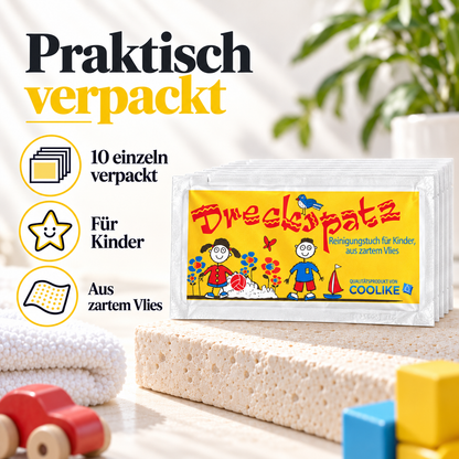 Erfrischungstuch "Dreckspatz" aus Vlies | 10 Stück | Für Kinder | Mit Kirschduft
