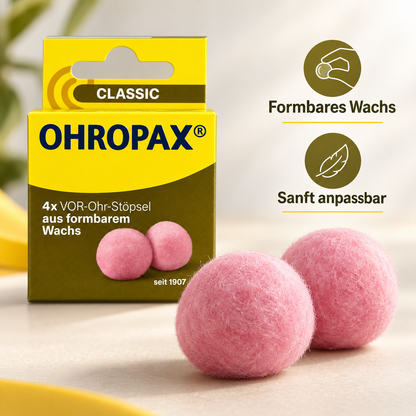 OHROPAX® Classic | Ohrstöpsel aus Wachs | Hängefaltschachtel mit 2 Dosen à 1 Paar