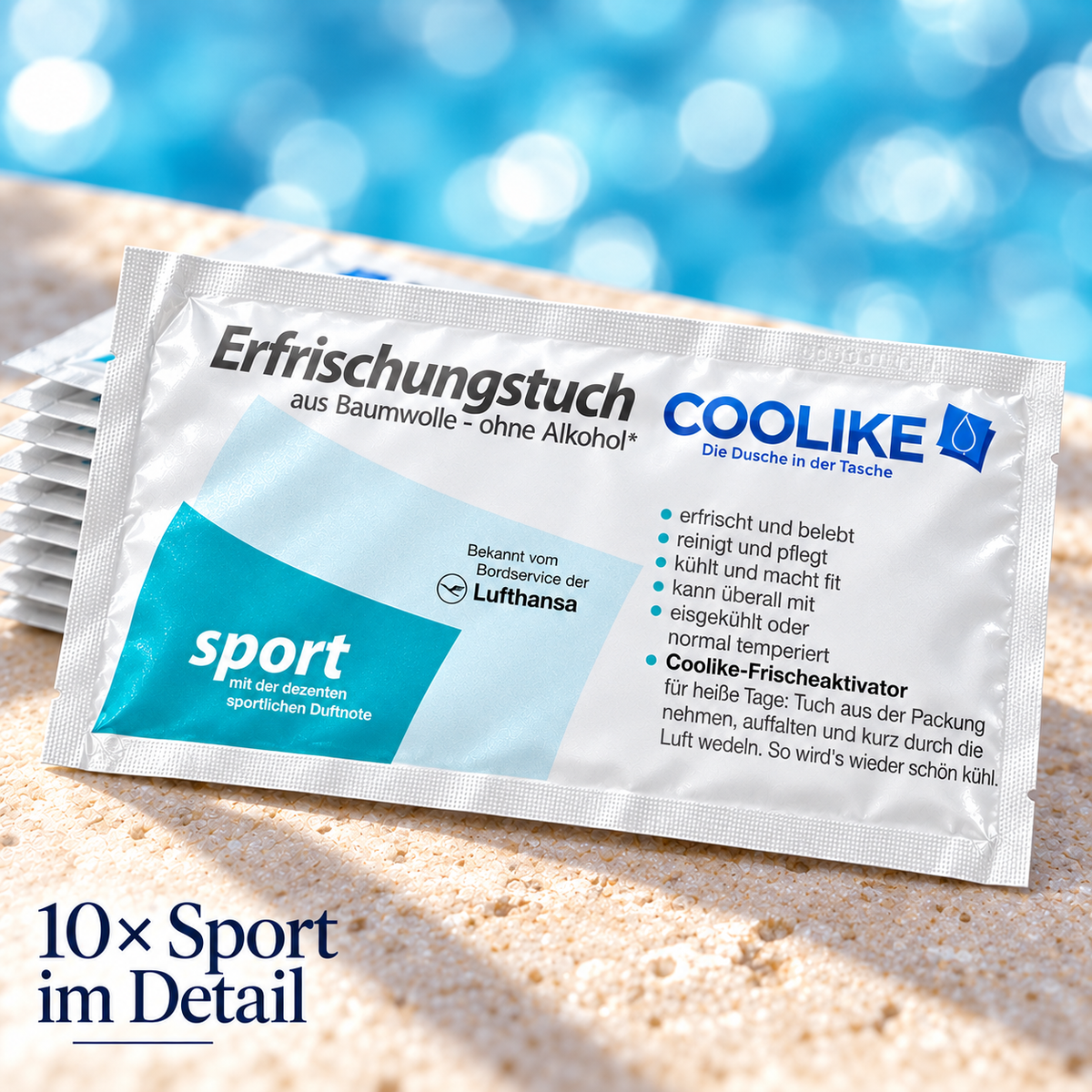 Erfrischungstücher aus weicher Baumwolle | 10 Stück | Die Dusche in der Tasche (Sport)