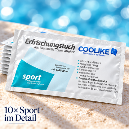 Erfrischungstücher aus weicher Baumwolle | 10 Stück | Die Dusche in der Tasche (Sport)