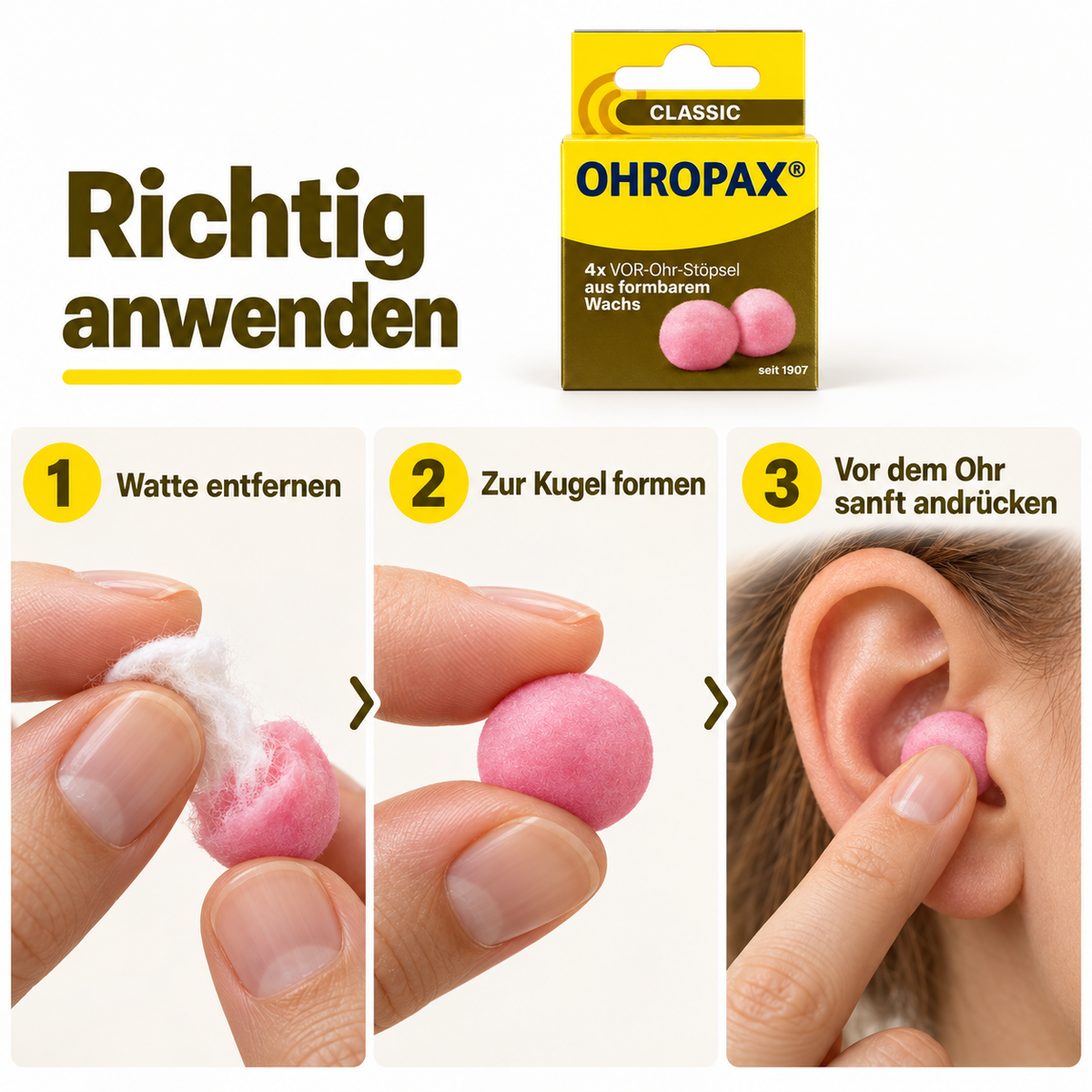 OHROPAX® Classic | Ohrstöpsel aus Wachs | Hängefaltschachtel mit 2 Dosen à 1 Paar