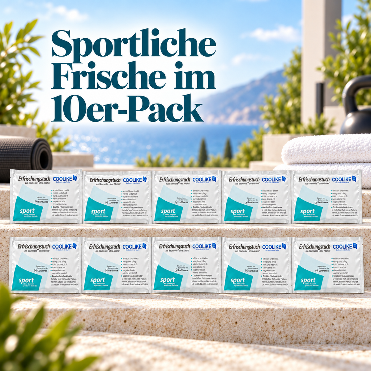 Erfrischungstücher aus weicher Baumwolle | 10 Stück | Die Dusche in der Tasche (Sport)