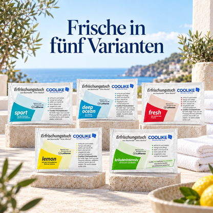 Erfrischungstuch aus Baumwolle ohne Alkohol vers. Varianten