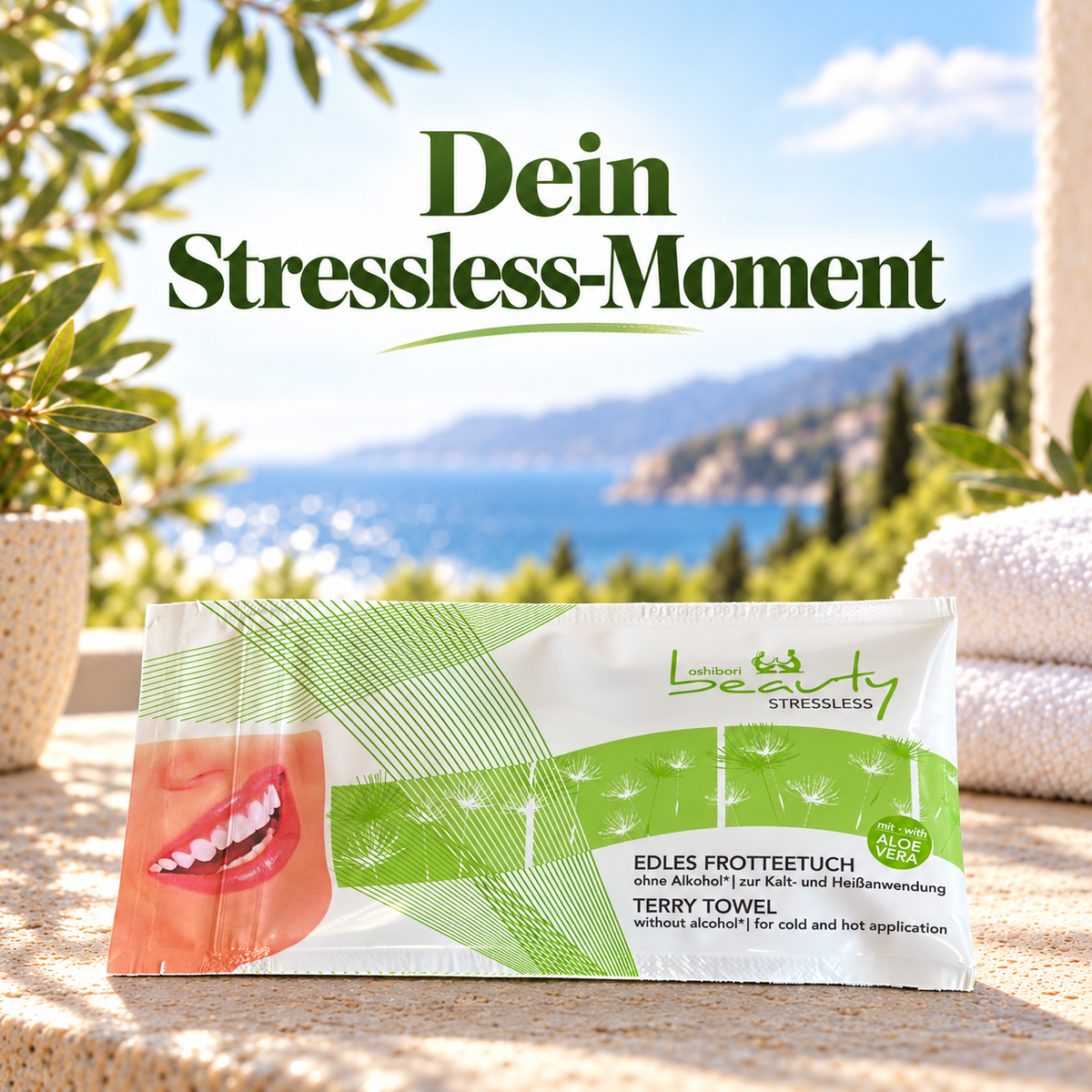 Oshibori Beauty Stressless Frotteetuch mit Aloe Vera