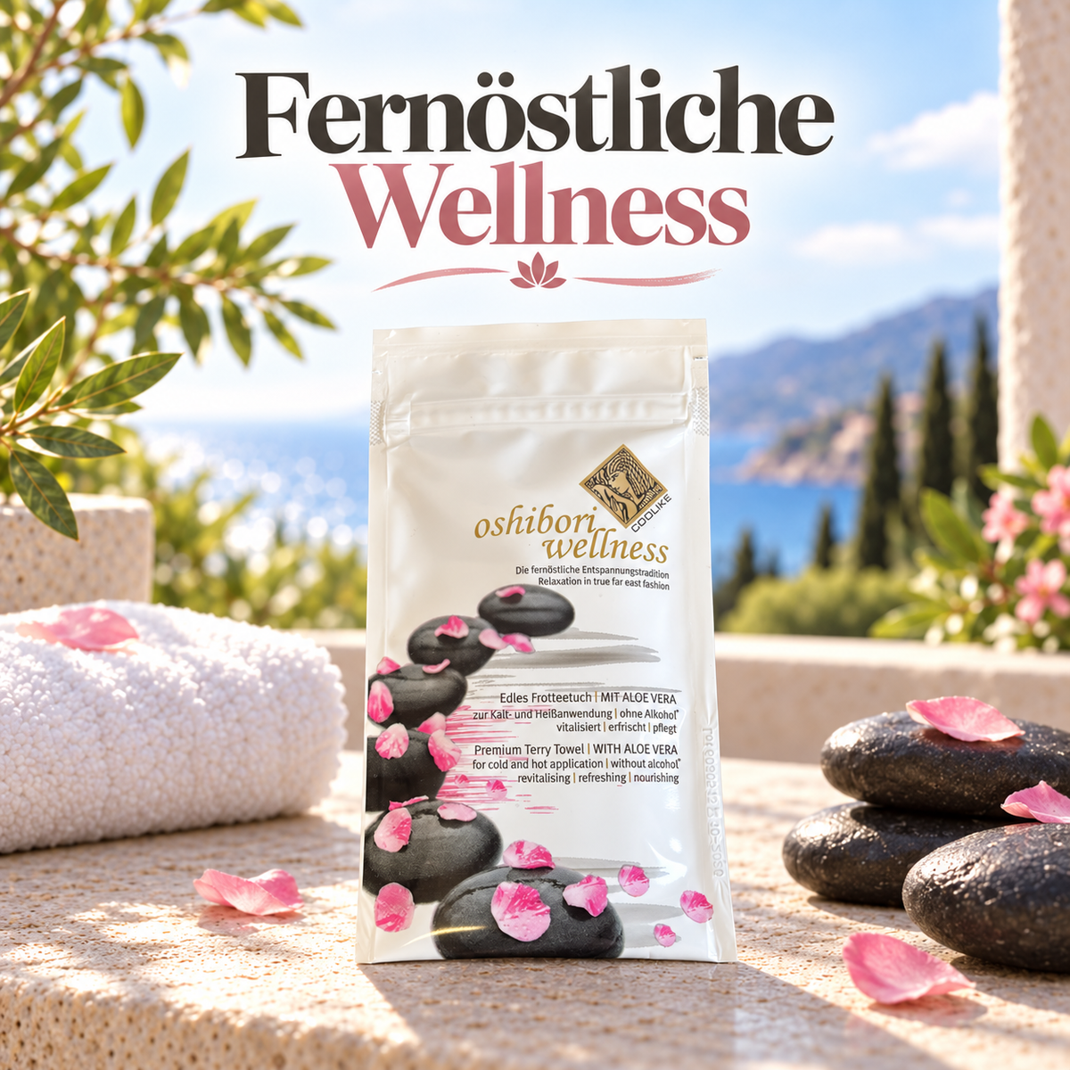 Oshibori Wellness Frotteetuch mit Aloe Vera