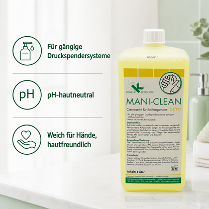 KK Mani-Clean Citro | Cremeseife | Seife | Handwaschseife | 3 x 1 Liter Euroflasche
