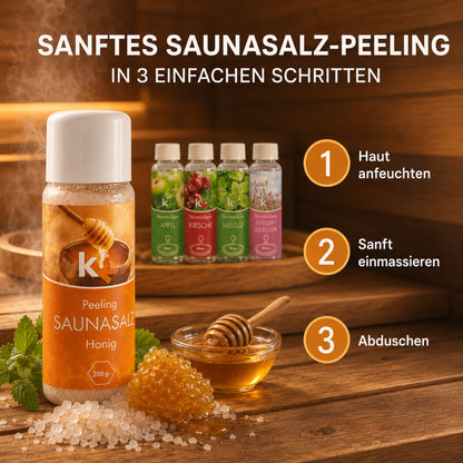 KK Saunaaufguss Set Altes Land | Saunakonzentrat | 4 x 100 ml/Flasche + 200g Sauna Salz |