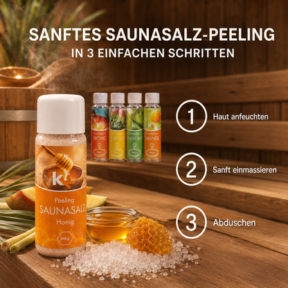 KK Saunaaufguss Set Karibik | Saunakonzentrat | 4 x 100 ml/Flasche + 200g Sauna Salz |