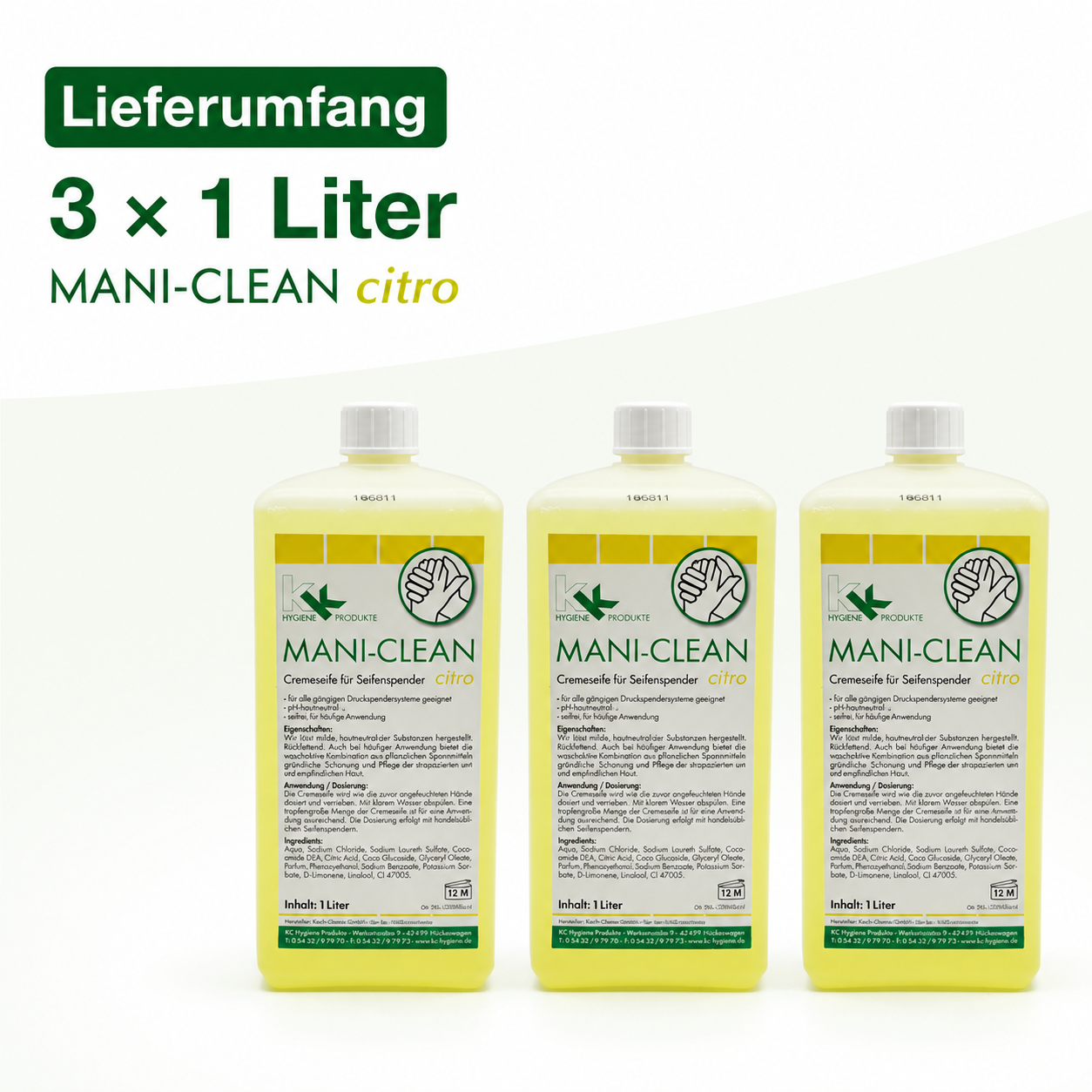 KK Mani-Clean Citro | Cremeseife | Seife | Handwaschseife | 3 x 1 Liter Euroflasche
