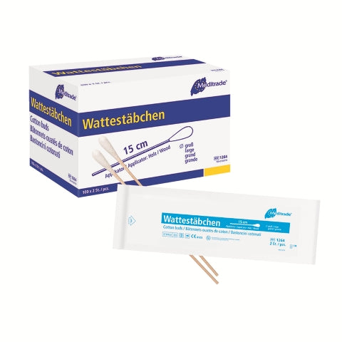 Wattestäbchen mit Holzgriff | Steril | Kleiner Kopf | 100 Pouch à 2 Stück