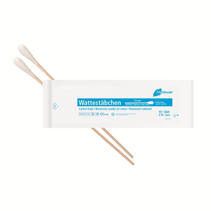 Wattestäbchen mit Holzgriff | Steril | Großer Kopf | 100 Pouch à 2 Stück