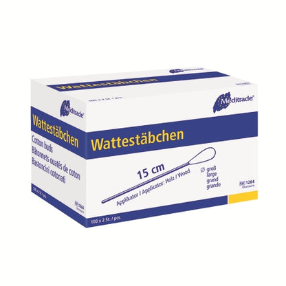 Wattestäbchen mit Holzgriff | Steril | Großer Kopf | 100 Pouch à 2 Stück