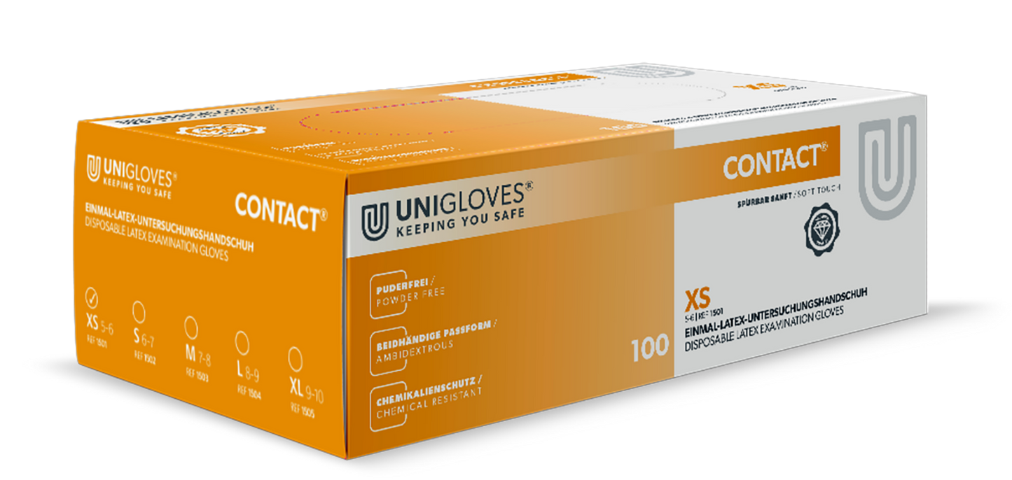 Unigloves Latexhandschuhe CONTACT Größe S-XL 100 Stück/Box