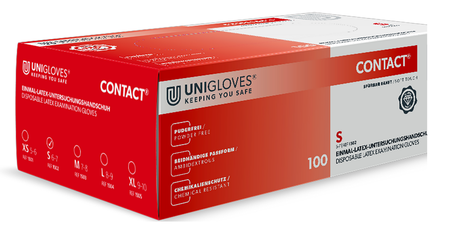 Unigloves Latexhandschuhe CONTACT Größe S-XL 100 Stück/Box