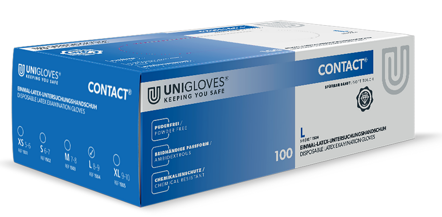 Unigloves Latexhandschuhe CONTACT Größe S-XL 100 Stück/Box
