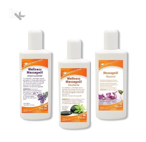 KK Wellness Massageöl Set | Amyris-Lavendel | Zitrusfrüchte | Neutral | 3 x 250 ml