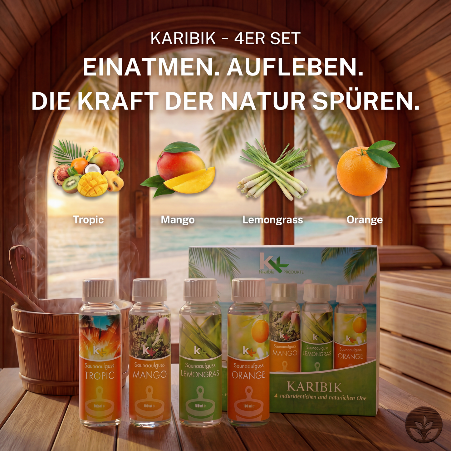 KK Saunaaufguss Set Karibik | Saunakonzentrat | 4 x 100 ml/Flasche