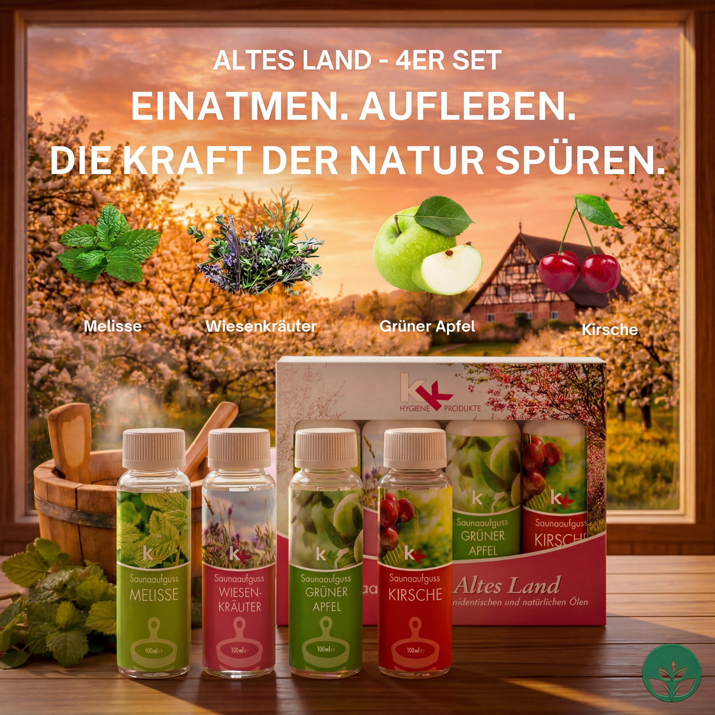 KK Saunaaufguss Set Altes Land | Saunakonzentrat | 4 x 100 ml/Flasche