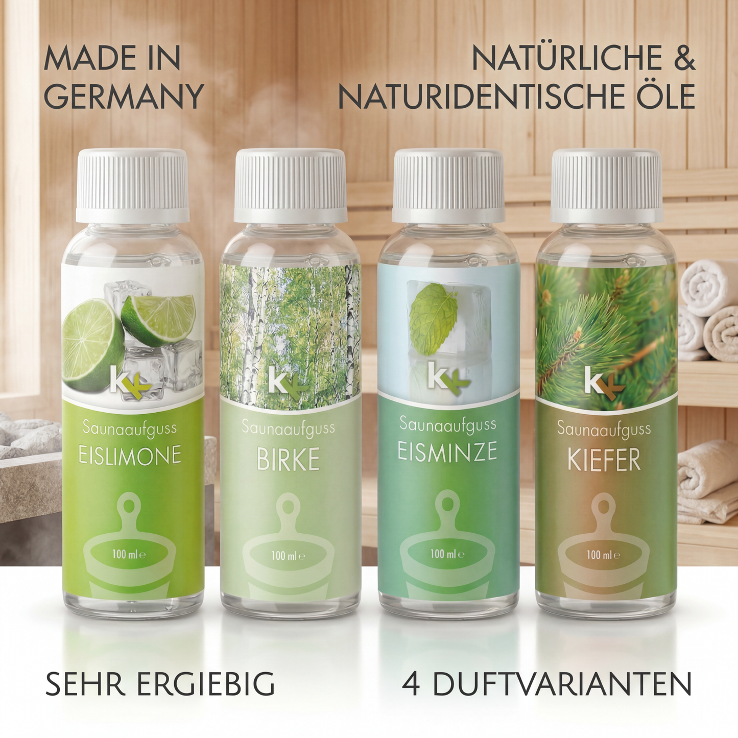 KK Saunaaufguss Set Skandinavien | Saunakonzentrat | 4 x 100 ml/Flasche