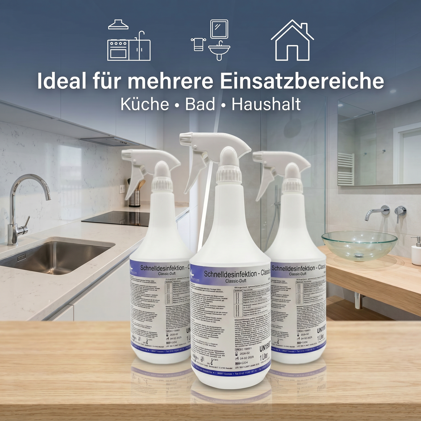 KK Schnelldesinfektion in praktischer Sprühflasche 3 x 1 Liter 3 Duftsorten