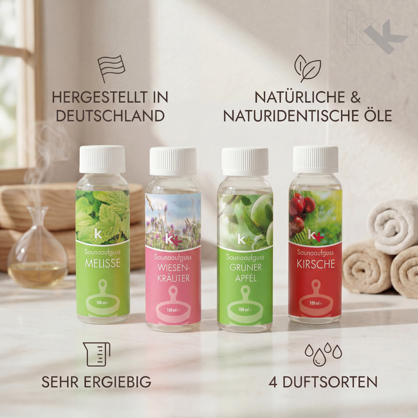 KK Saunaaufguss Set Altes Land | Saunakonzentrat | 4 x 100 ml/Flasche