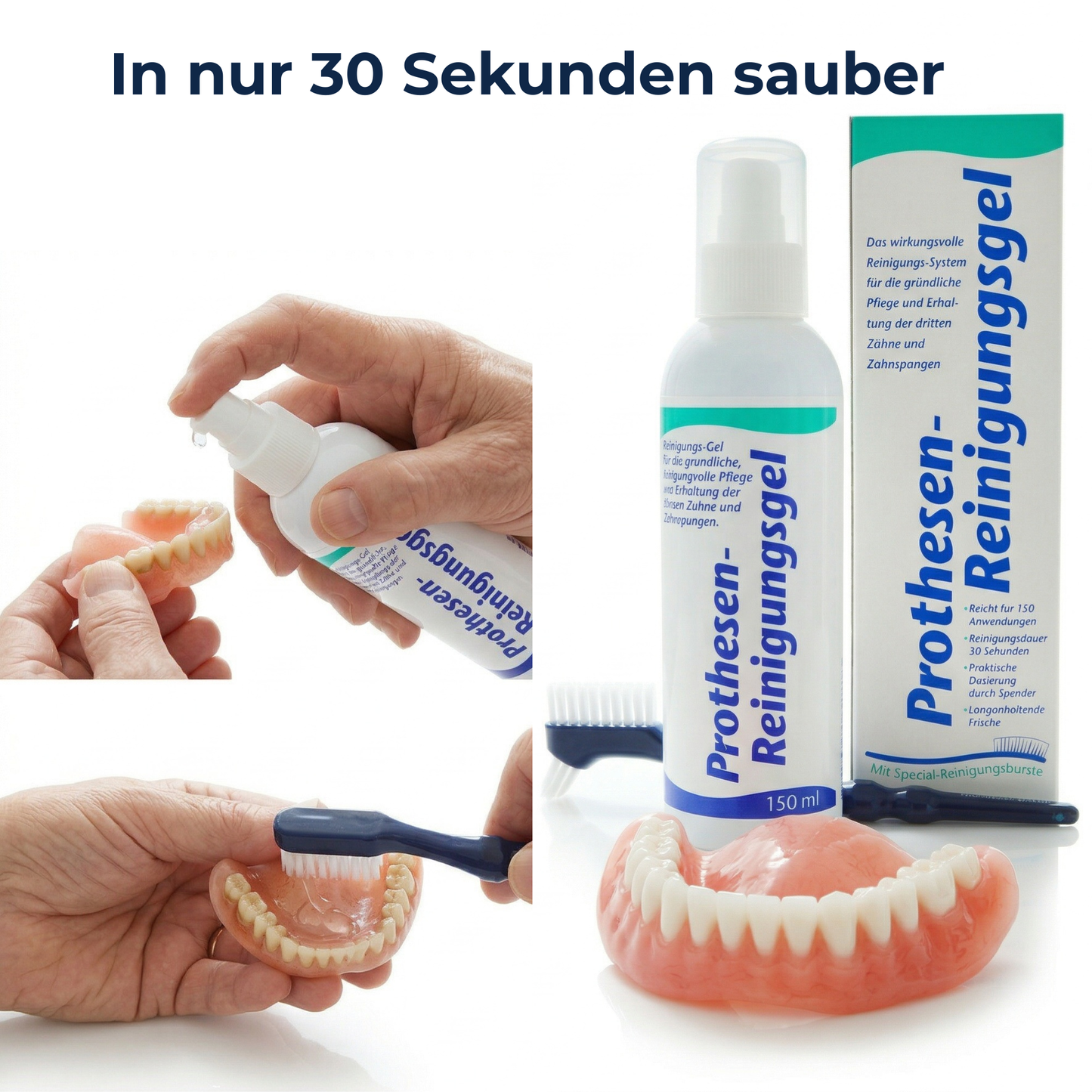 KK Prothesen-Reinigungsgel 150 ml Dosierflasche inkl. Reinigungsbürste