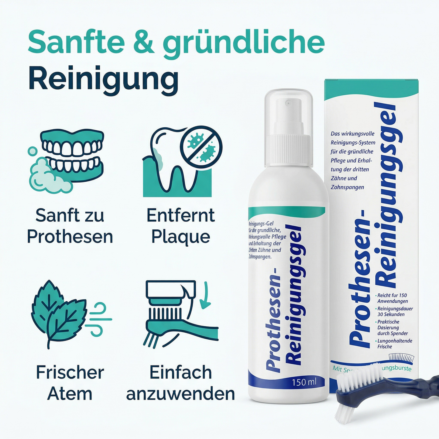 KK Prothesen-Reinigungsgel 150 ml Dosierflasche inkl. Reinigungsbürste