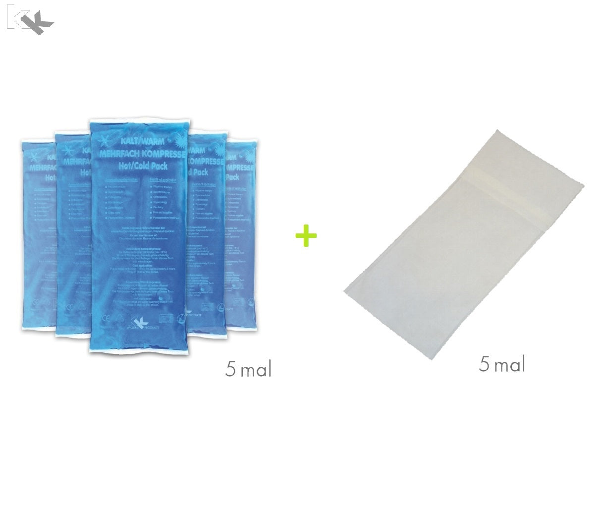 KK Kompressen Set | 5 Kalt-Warm Kompressen 12 x 29 cm + 5 Vl