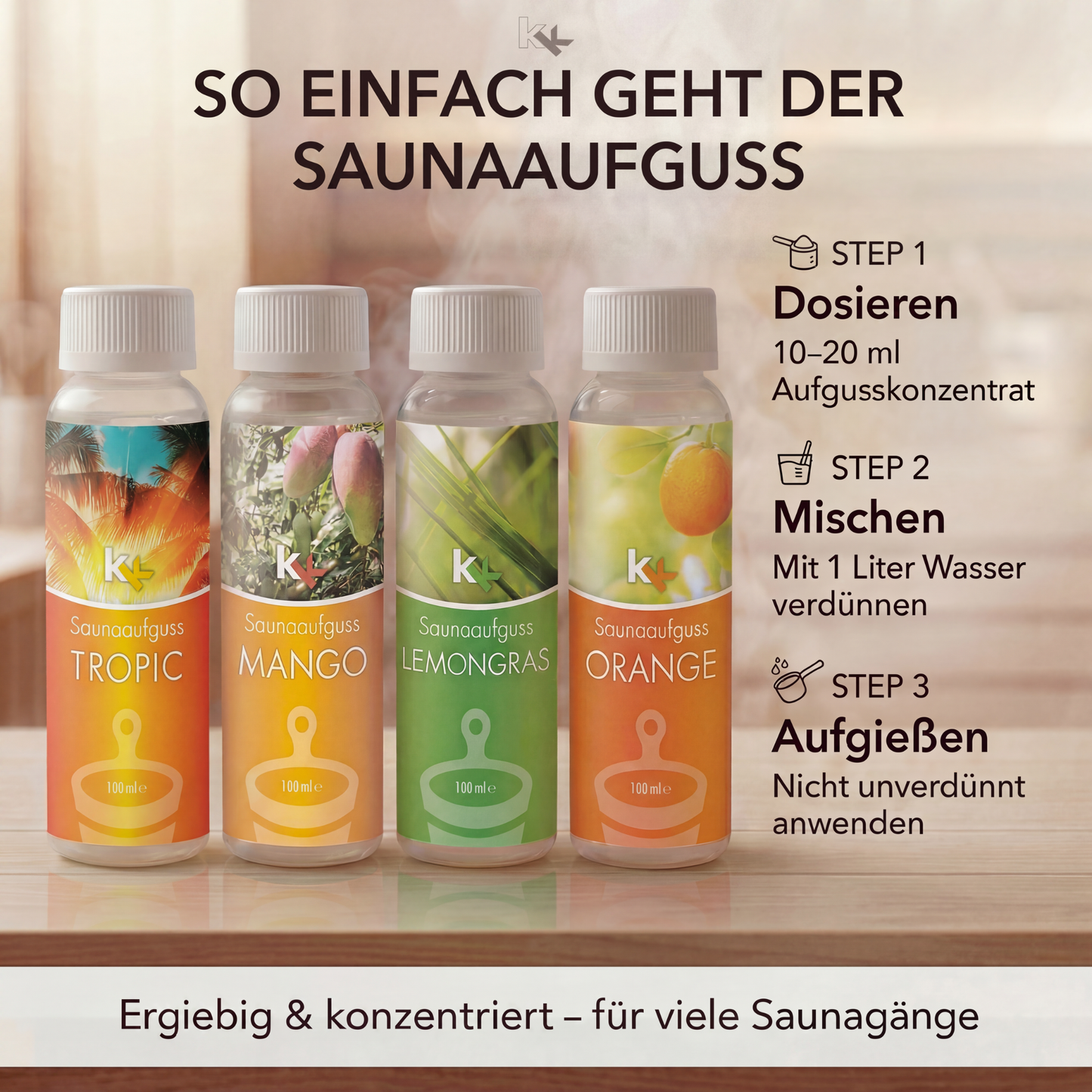 KK Saunaaufguss Set Karibik | Saunakonzentrat | 4 x 100 ml/Flasche