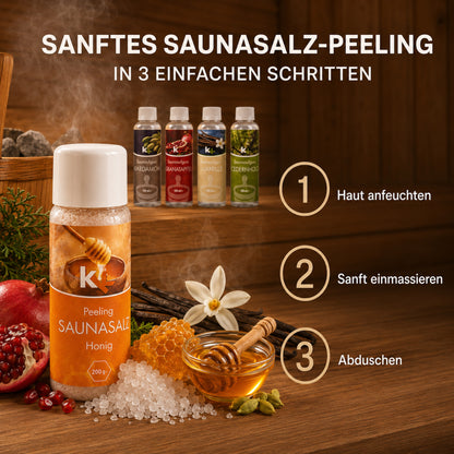 KK Saunaaufguss Set Orient | Saunakonzentrat | 4 x 100 ml/Flasche + 200g Sauna Salz |