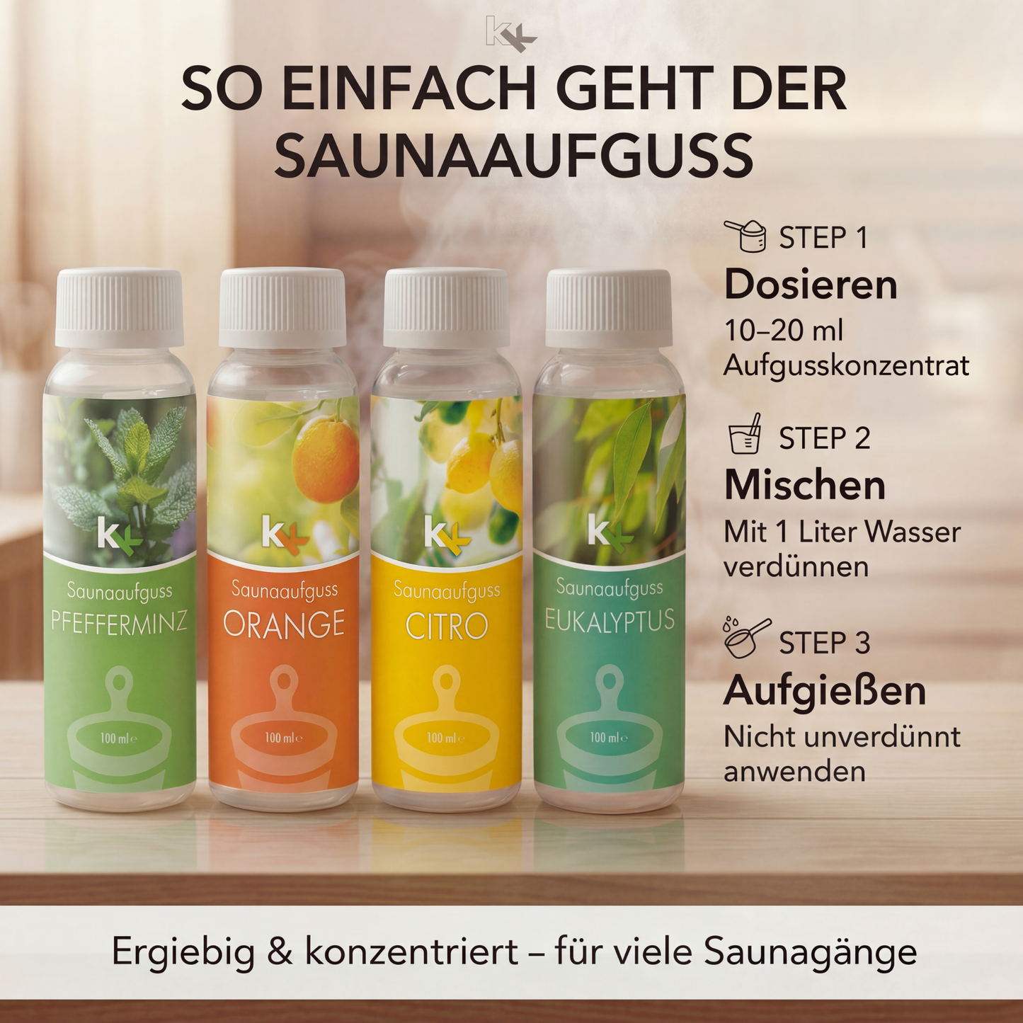 KK Saunaaufguss Set Toskana | Saunakonzentrat | 4 x 100 ml/Flasche