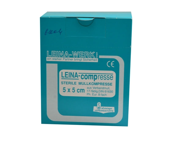 LEINACOMP-Mullkompressen | 5 cm x 5 cm | Einzeln eingesiegelt | Steril | 50 Stück/Packung