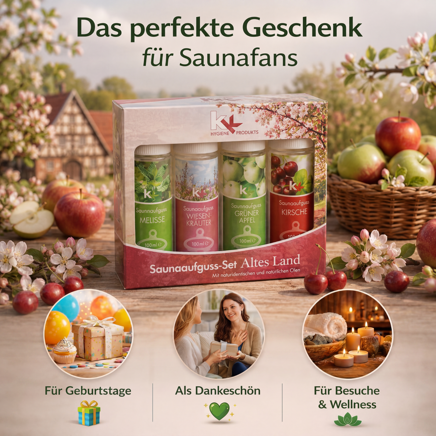 KK Saunaaufguss Set Altes Land | Saunakonzentrat | 4 x 100 ml/Flasche