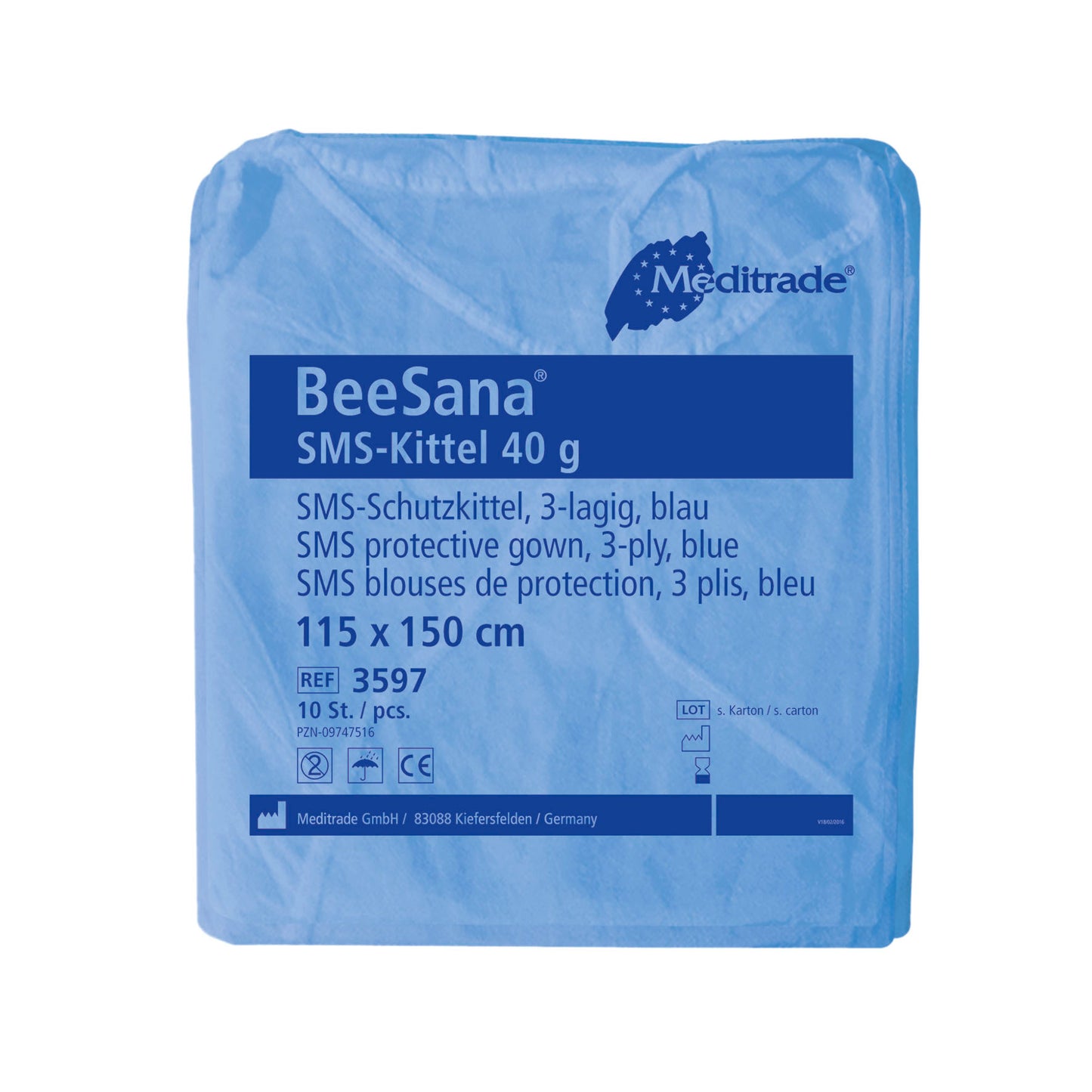 BeeSana SMS-Kittel | Extrastarker Schutz | 115 x 150 cm | Blau | 40 g/m² | 10 Stück/Beutel