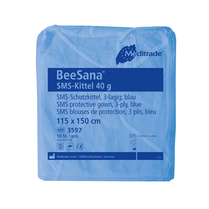 BeeSana SMS-Kittel | Extrastarker Schutz | 115 x 150 cm | Blau | 40 g/m² | 10 Stück/Beutel